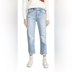 MOTHER Superior The Tomcat Light Blue Distressed Cropped Jeans